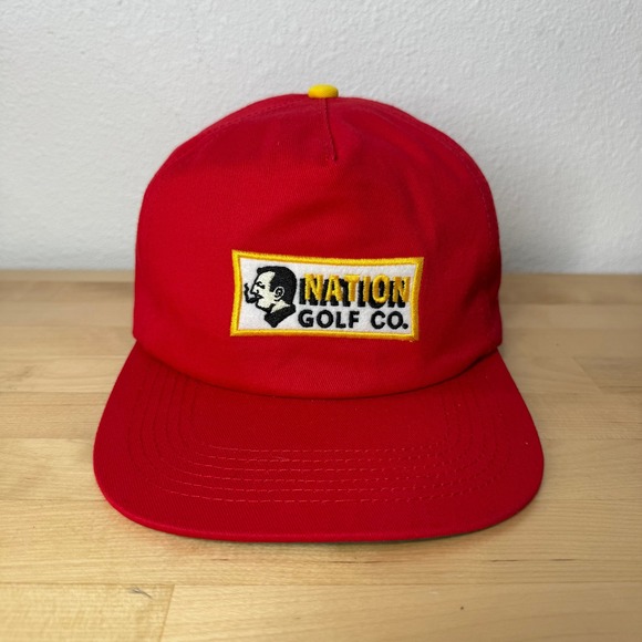 Nation Golf Co. Other - Nation Golf Co Red Yellow Snapback Hat Adjustable Leather Strapback Cap